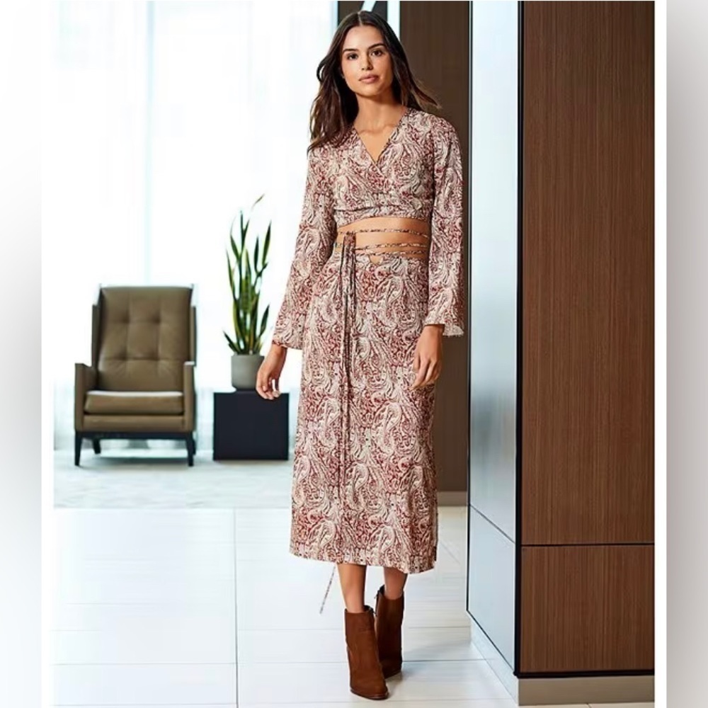 Gianni Bini Paisley Sz 12 Skirt Set in Brown and Cream